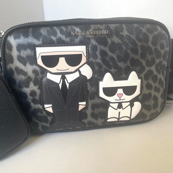 Karl Lagerfeld Maybelle Crossbody Black Ikons Leopard Airpods Coin Case - Picture 4 of 13
